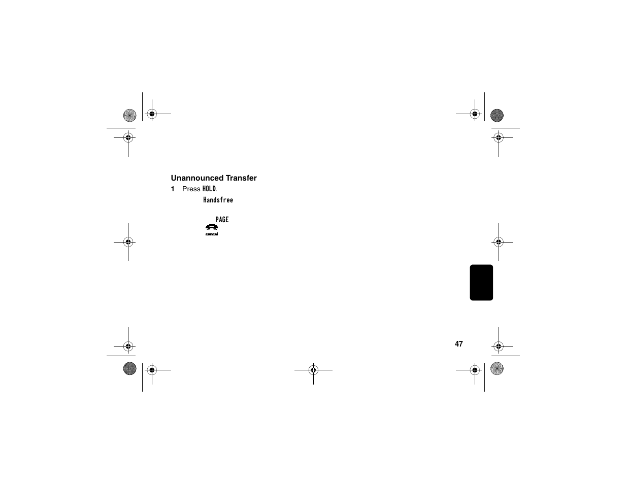 Transferring a call from one handset toanother, Unannounced transfer, Transferring a call from one handset to another 47 | Transferring a call from one handset to another | Motorola SD4580 User Manual | Page 58 / 71