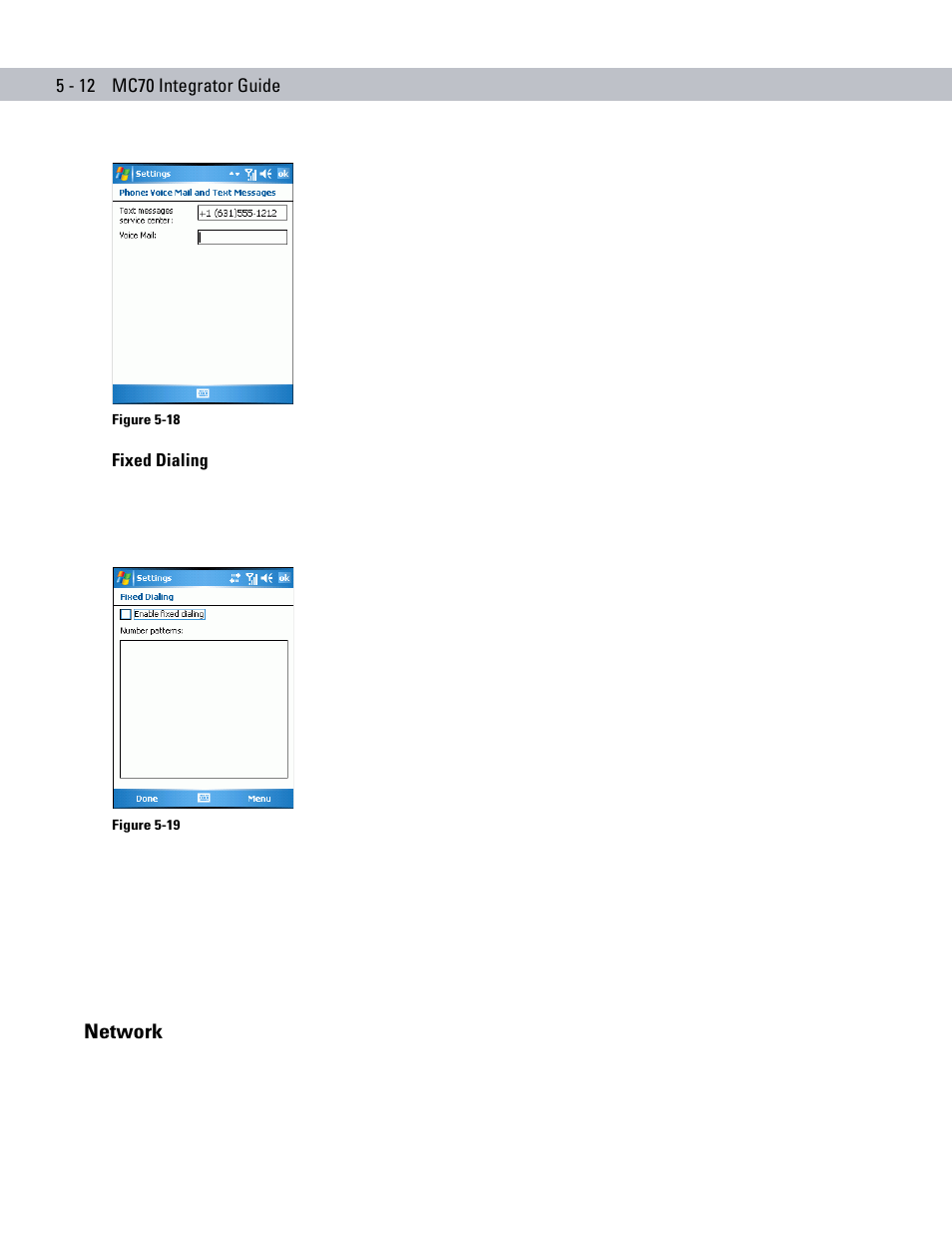 Fixed dialing, Network, Network -12 | Motorola ENTERPRISE DIGITAL ASSISTANT MC70 User Manual | Page 102 / 208