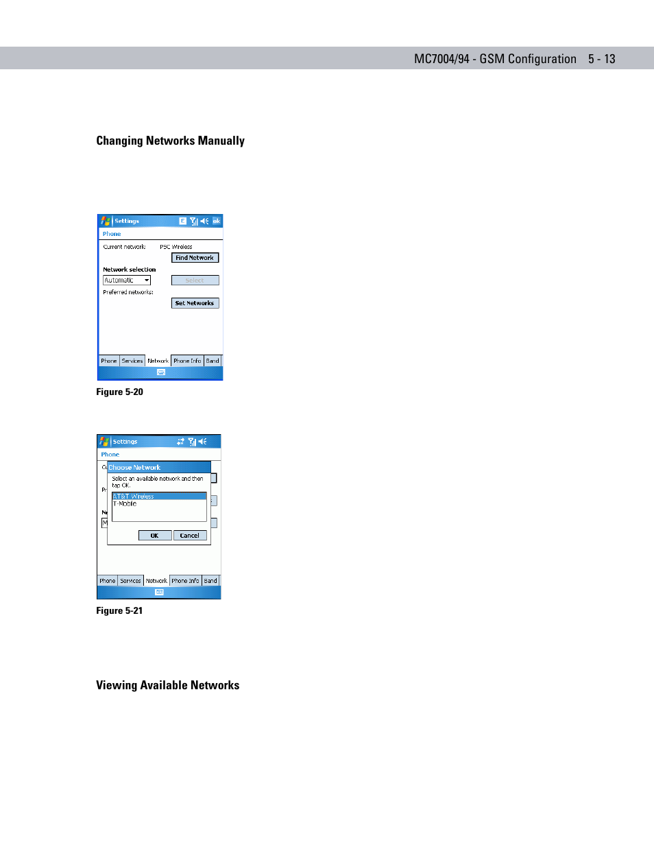 Changing networks manually, Viewing available networks | Motorola ENTERPRISE DIGITAL ASSISTANT MC70 User Manual | Page 103 / 208