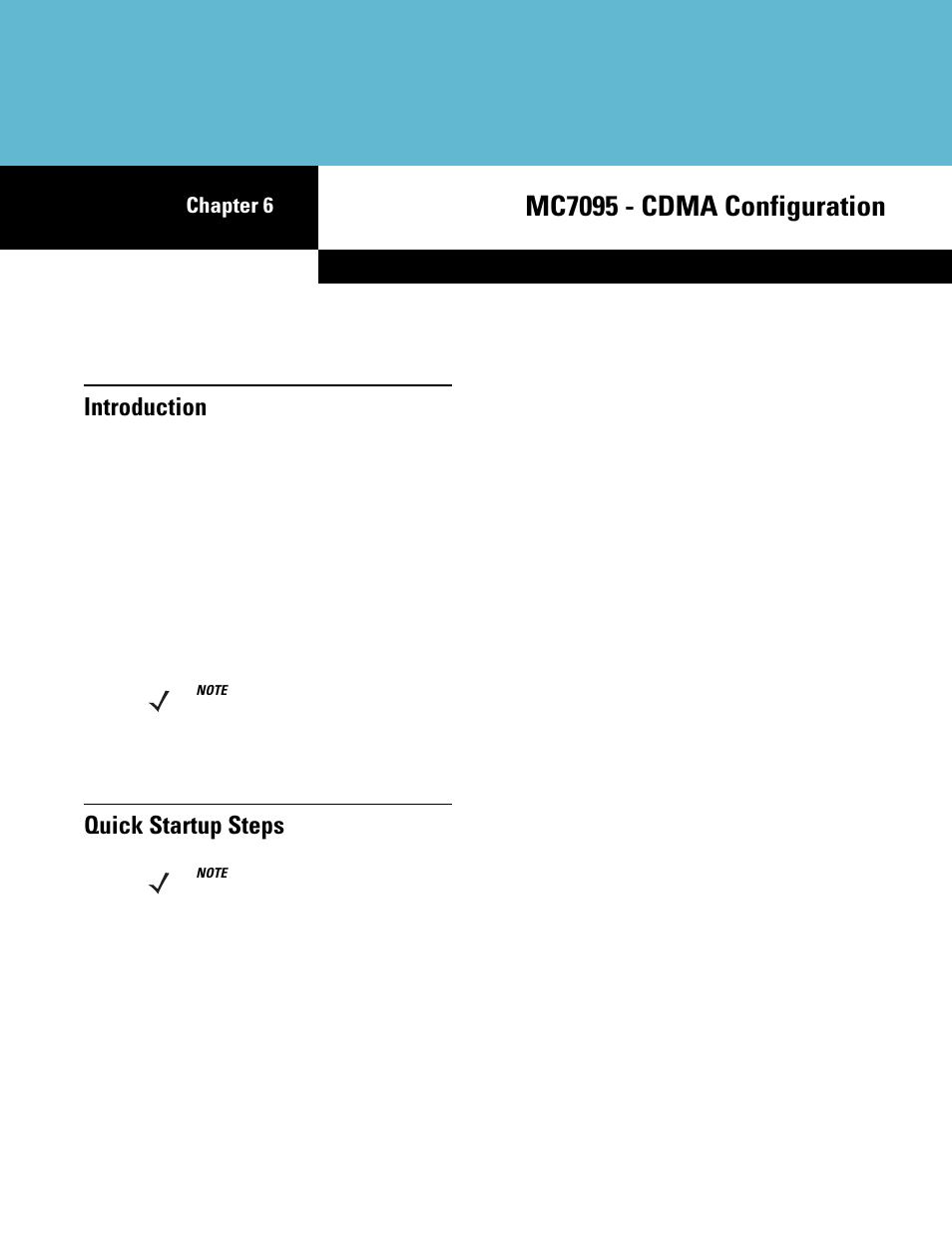 Mc7095 - cdma configuration, Introduction, Quick startup steps | Chapter 6: mc7095 - cdma configuration, Introduction -1 quick startup steps -1, Chapter 6, mc7095 - cdma configuration, Chapter 6 | Motorola ENTERPRISE DIGITAL ASSISTANT MC70 User Manual | Page 109 / 208