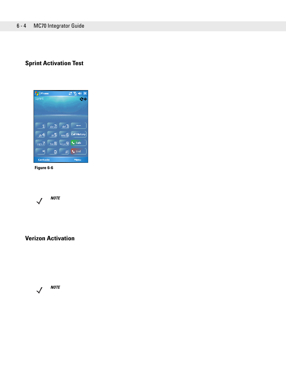 Sprint activation test, Verizon activation, Sprint activation test -4 verizon activation -4 | Motorola ENTERPRISE DIGITAL ASSISTANT MC70 User Manual | Page 112 / 208