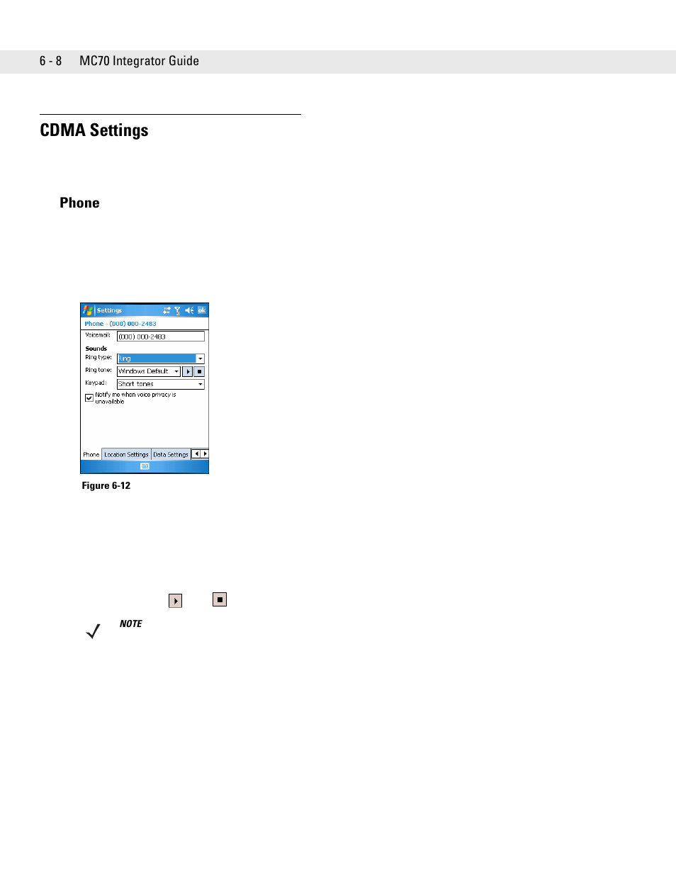 Cdma settings, Phone, Cdma settings -8 | Phone -8 | Motorola ENTERPRISE DIGITAL ASSISTANT MC70 User Manual | Page 116 / 208