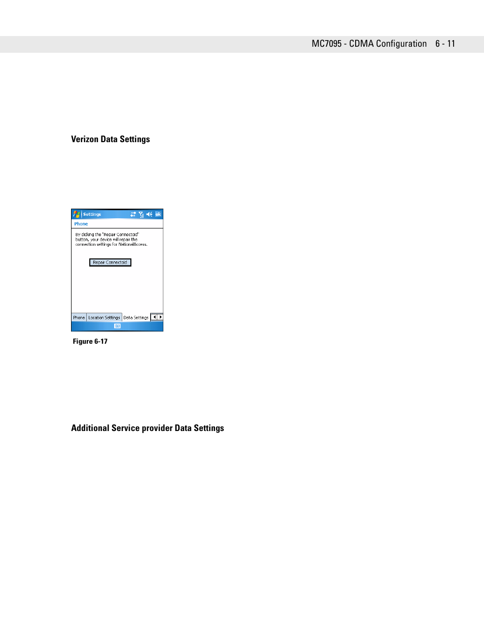 Verizon data settings, Additional service provider data settings | Motorola ENTERPRISE DIGITAL ASSISTANT MC70 User Manual | Page 119 / 208