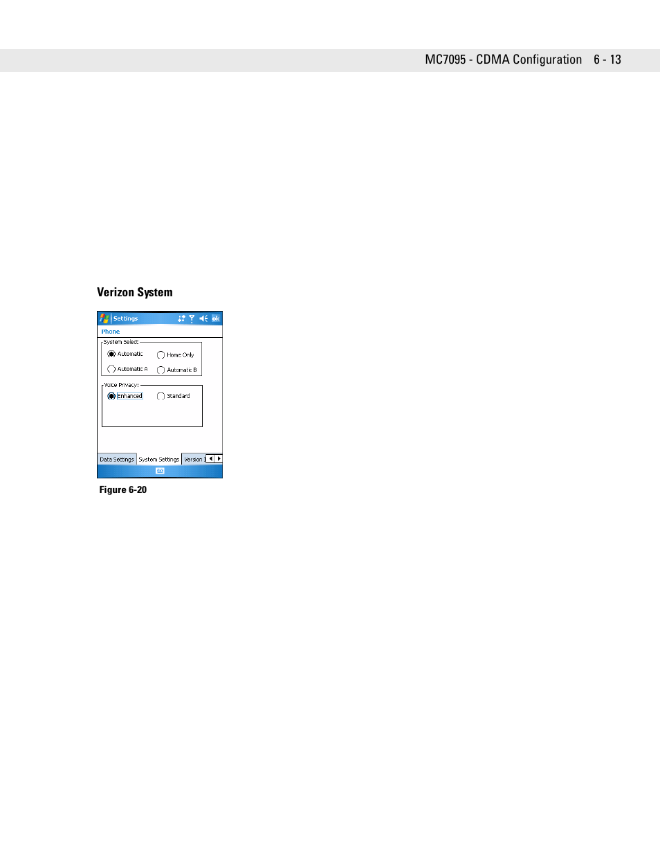 Verizon system | Motorola ENTERPRISE DIGITAL ASSISTANT MC70 User Manual | Page 121 / 208