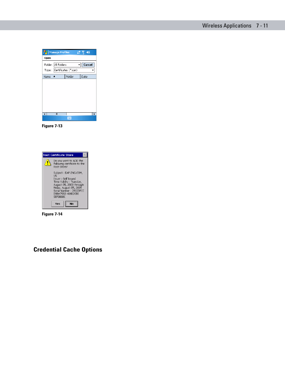 Credential cache options, Credential cache options -11 | Motorola ENTERPRISE DIGITAL ASSISTANT MC70 User Manual | Page 135 / 208