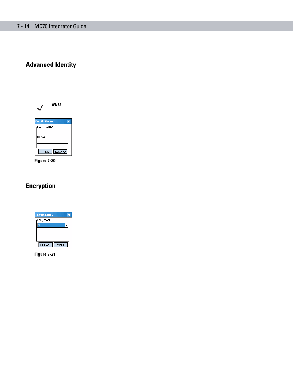 Advanced identity, Encryption, Advanced identity -14 encryption -14 | Encryption on | Motorola ENTERPRISE DIGITAL ASSISTANT MC70 User Manual | Page 138 / 208