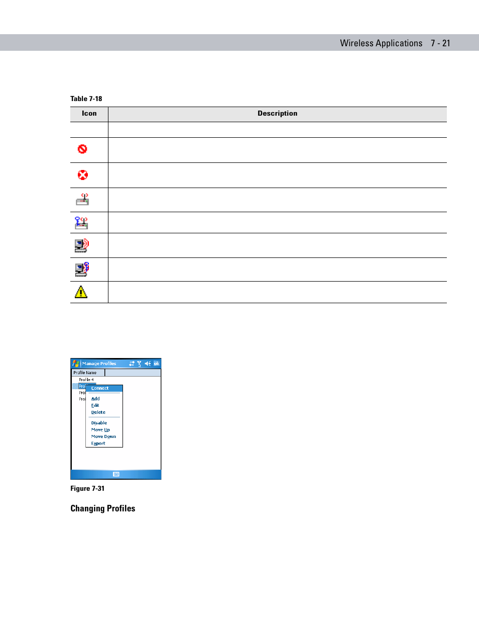 Changing profiles | Motorola ENTERPRISE DIGITAL ASSISTANT MC70 User Manual | Page 145 / 208