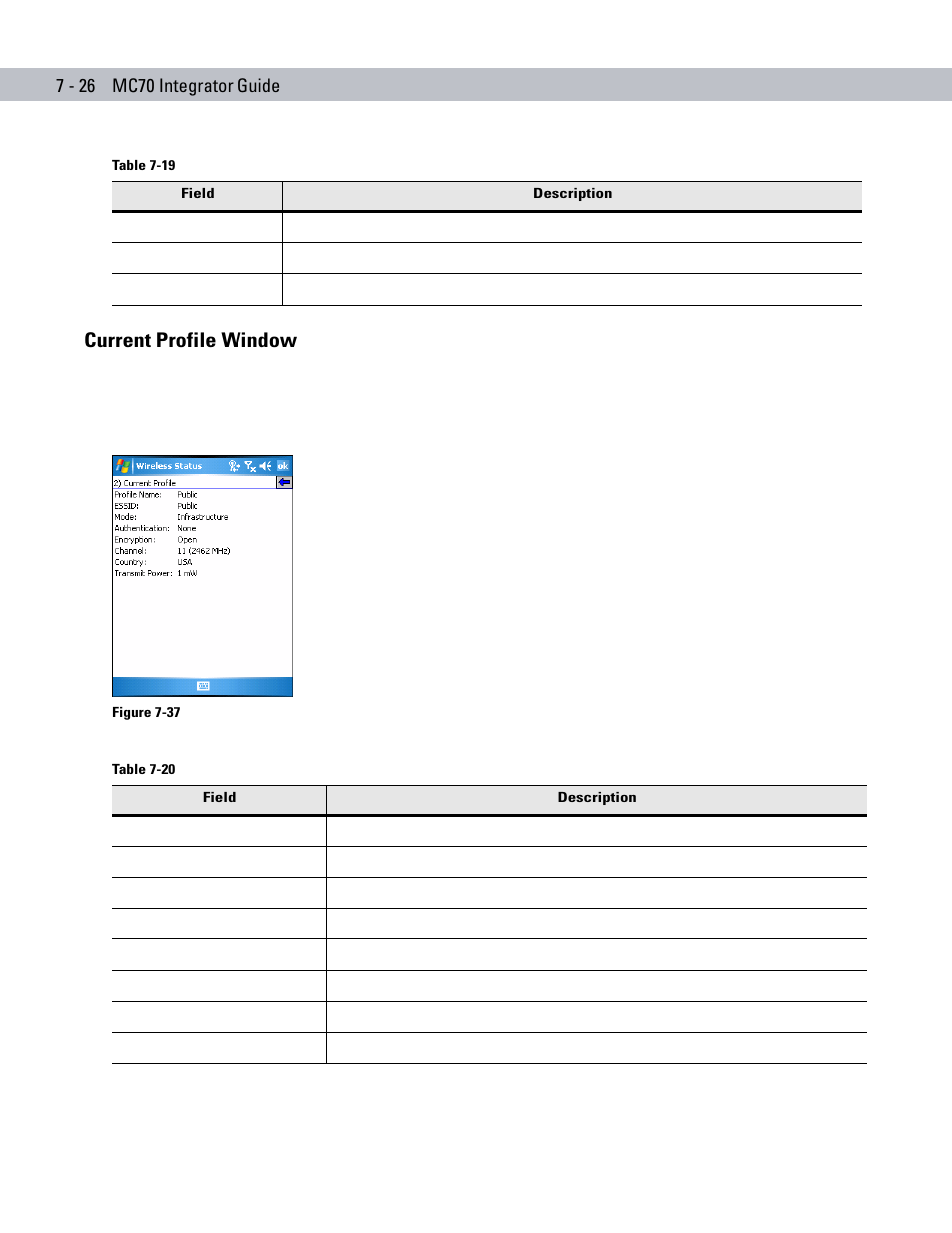 Current profile window, Current profile window -26 | Motorola ENTERPRISE DIGITAL ASSISTANT MC70 User Manual | Page 150 / 208