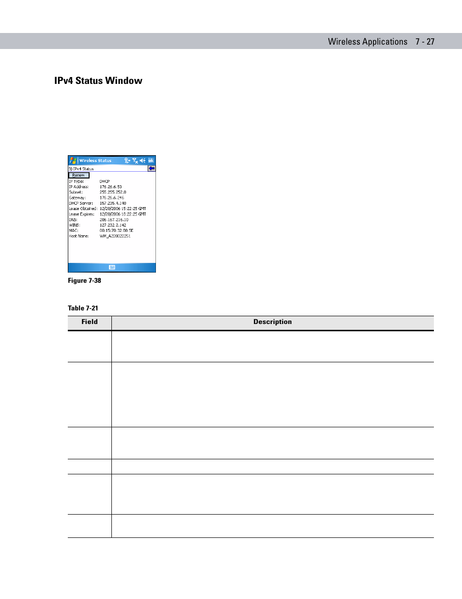 Ipv4 status window, Ipv4 status window -27 | Motorola ENTERPRISE DIGITAL ASSISTANT MC70 User Manual | Page 151 / 208