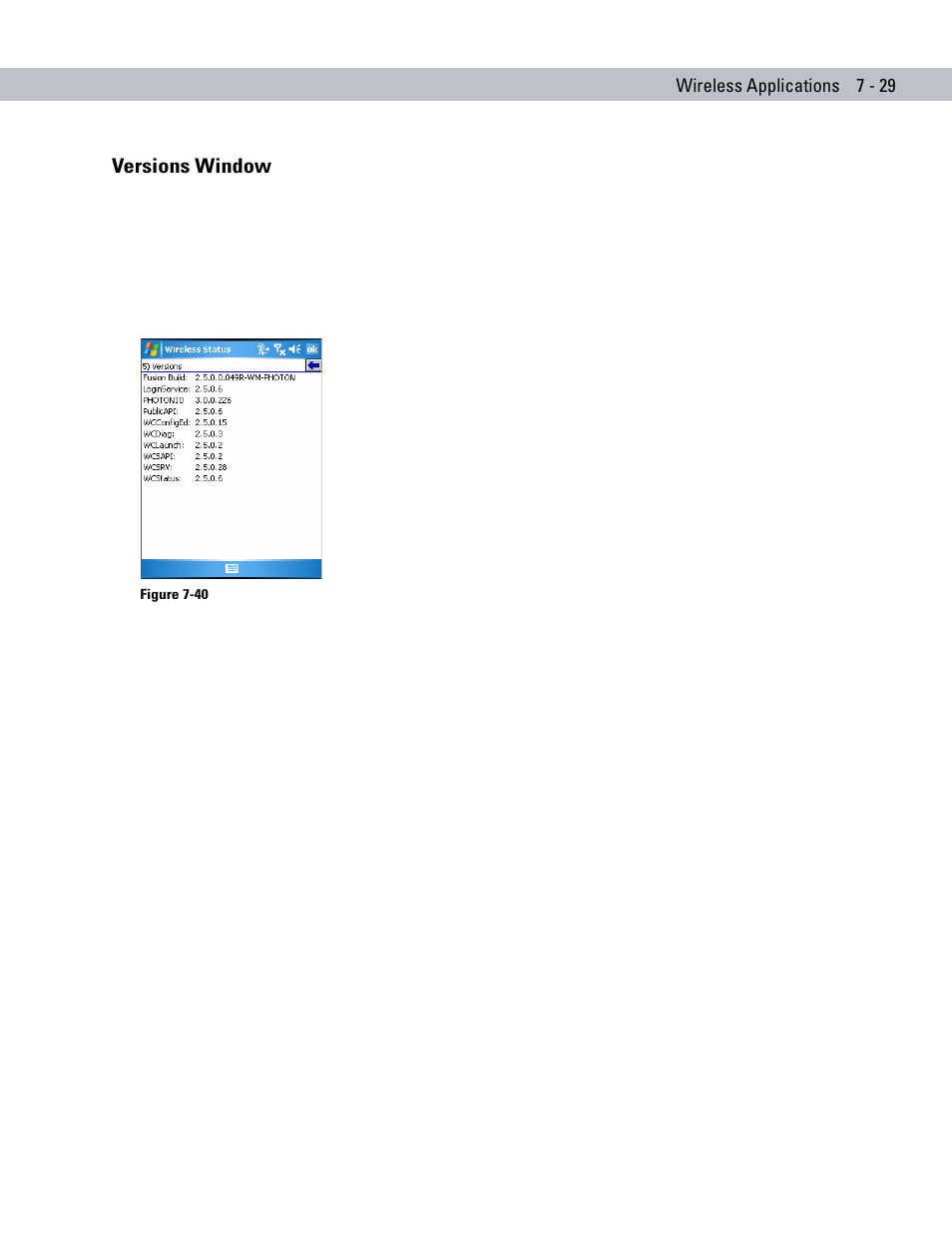 Versions window, Versions window -29 | Motorola ENTERPRISE DIGITAL ASSISTANT MC70 User Manual | Page 153 / 208