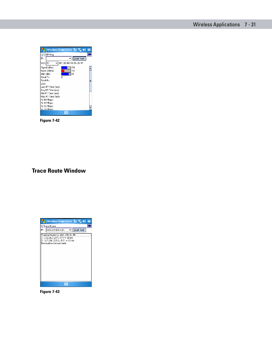 Trace route window, Trace route window -31 | Motorola ENTERPRISE DIGITAL ASSISTANT MC70 User Manual | Page 155 / 208