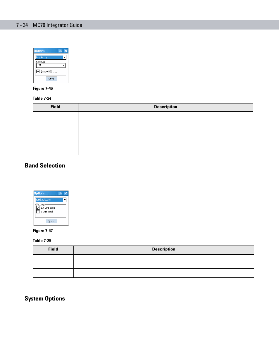 Band selection, System options, Band selection -34 system options -34 | Motorola ENTERPRISE DIGITAL ASSISTANT MC70 User Manual | Page 158 / 208