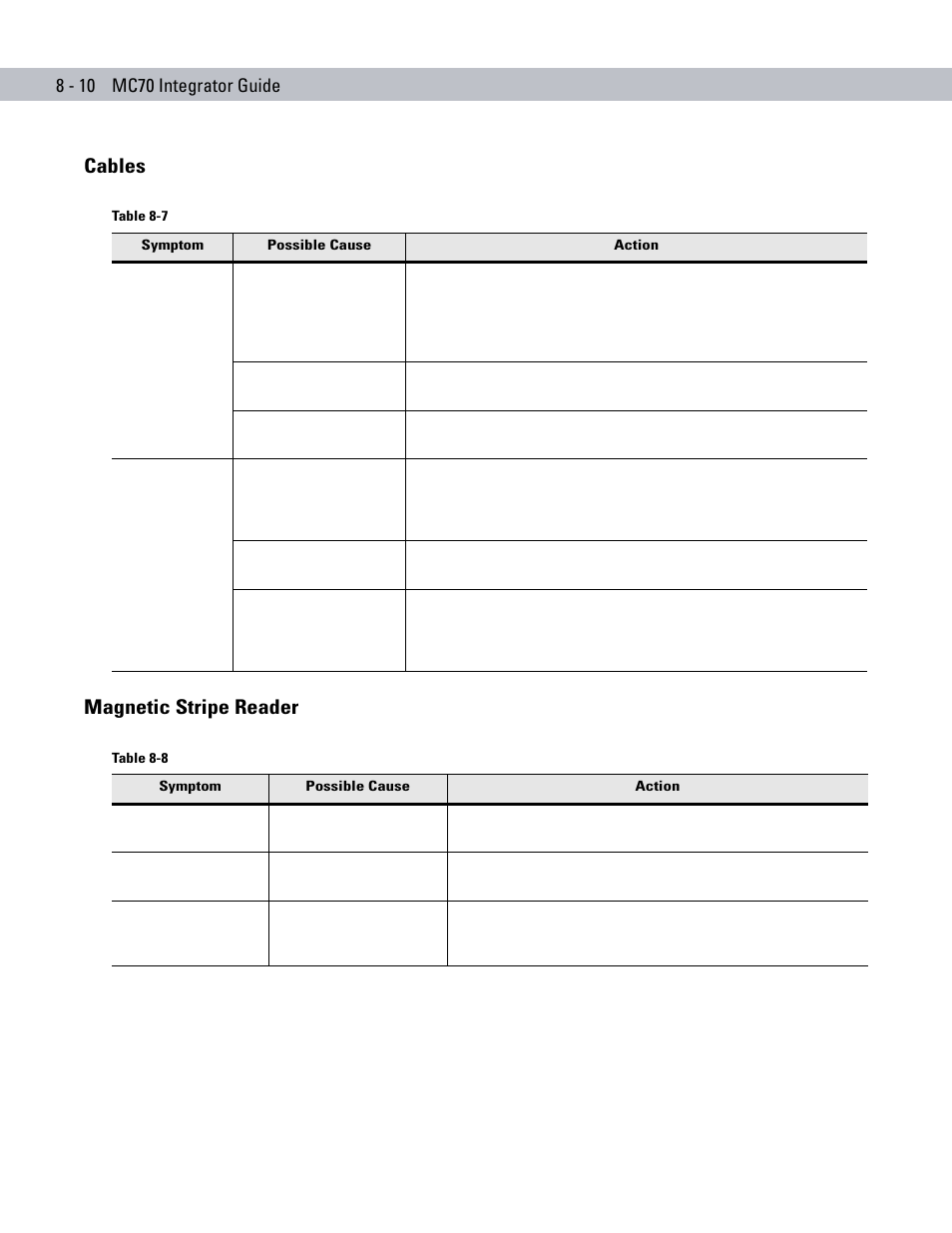 Cables, Magnetic stripe reader, Cables -10 magnetic stripe reader -10 | Cables magnetic stripe reader | Motorola ENTERPRISE DIGITAL ASSISTANT MC70 User Manual | Page 174 / 208