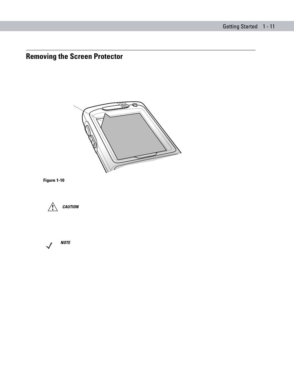 Removing the screen protector, Removing the screen protector -11 | Motorola ENTERPRISE DIGITAL ASSISTANT MC70 User Manual | Page 29 / 208