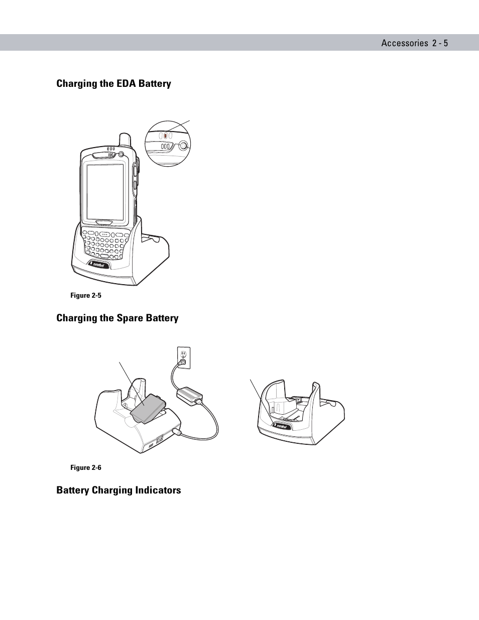 Charging the eda battery, Charging the spare battery, Battery charging indicators | Motorola ENTERPRISE DIGITAL ASSISTANT MC70 User Manual | Page 35 / 208