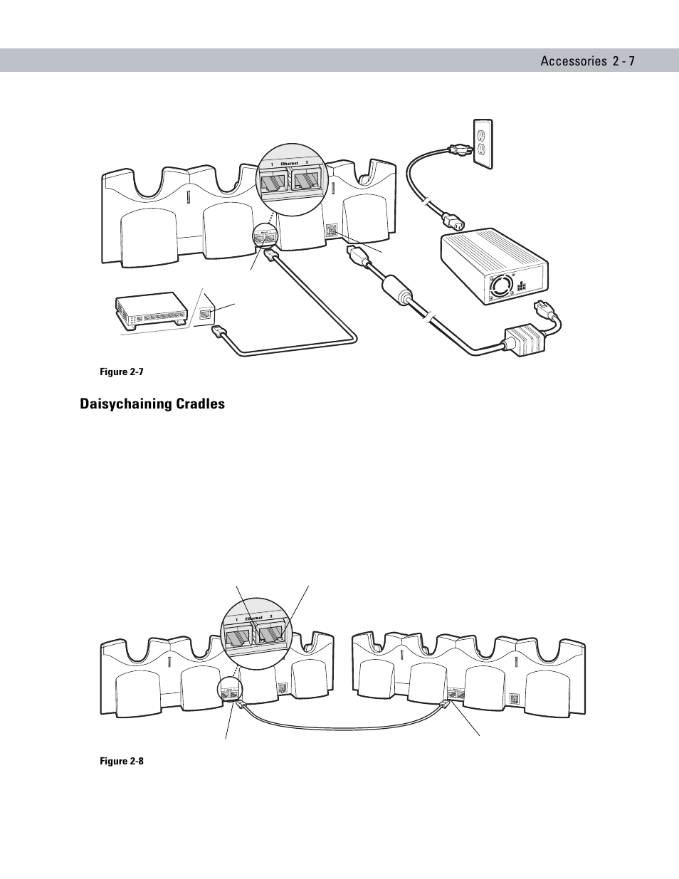 Daisychaining cradles, Daisychaining cradles -7, Accessories 2 - 7 | Motorola ENTERPRISE DIGITAL ASSISTANT MC70 User Manual | Page 37 / 208