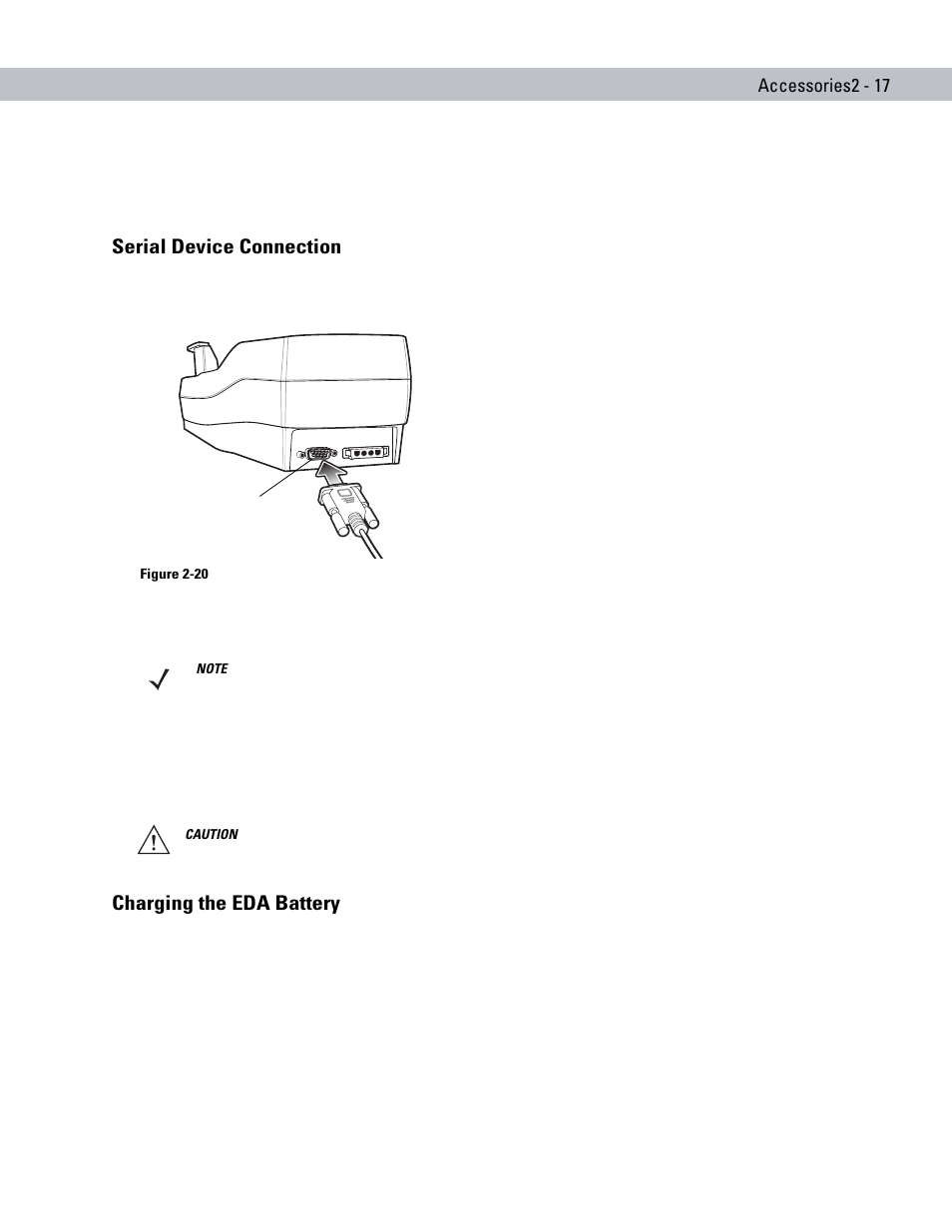 Serial device connection, Charging the eda battery | Motorola ENTERPRISE DIGITAL ASSISTANT MC70 User Manual | Page 47 / 208