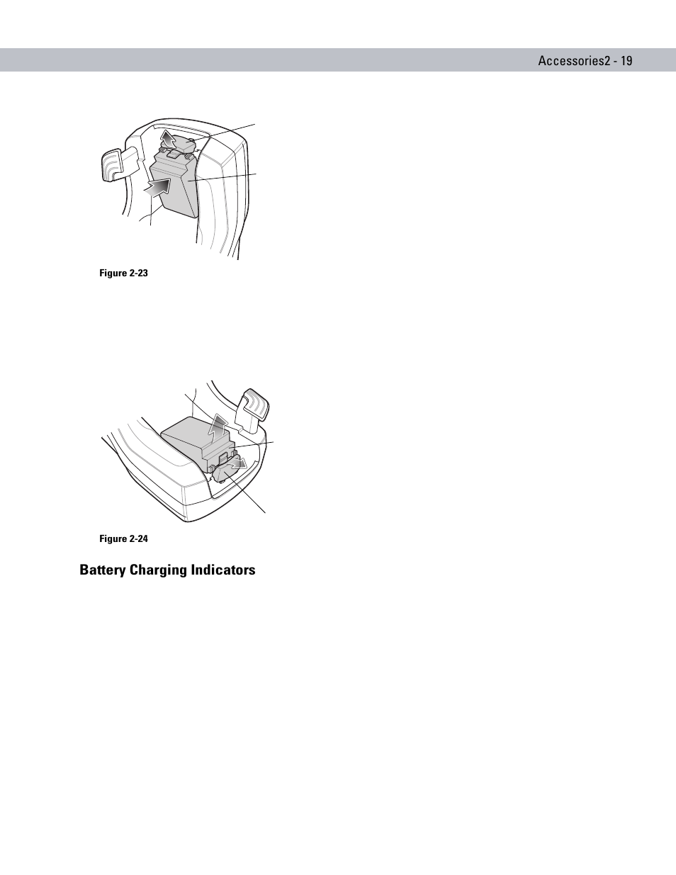 Battery charging indicators, Battery charging indicators -19, Accessories2 - 19 | Motorola ENTERPRISE DIGITAL ASSISTANT MC70 User Manual | Page 49 / 208