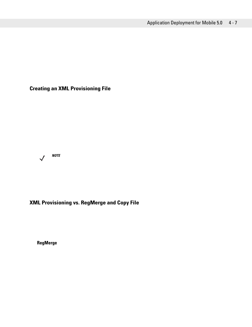 Creating an xml provisioning file, Xml provisioning vs. regmerge and copy file, Regmerge | Motorola ENTERPRISE DIGITAL ASSISTANT MC70 User Manual | Page 73 / 208