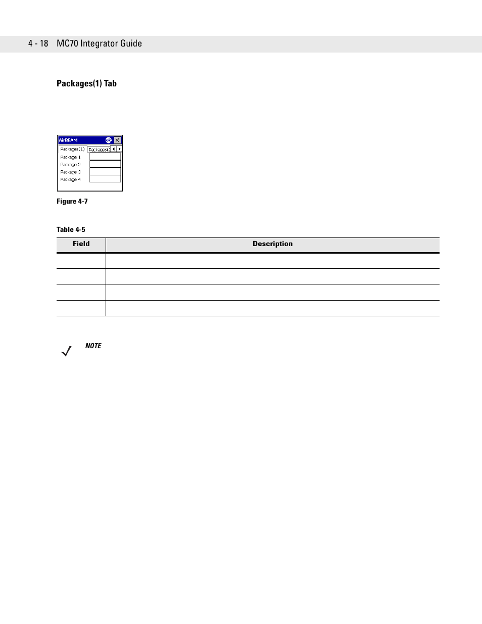 Packages(1) tab | Motorola ENTERPRISE DIGITAL ASSISTANT MC70 User Manual | Page 84 / 208