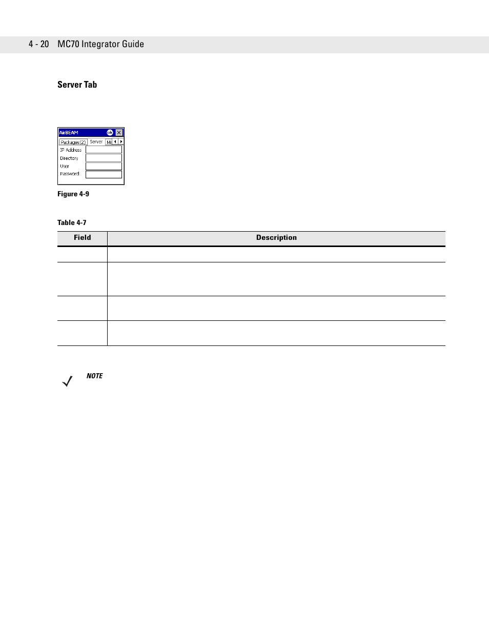 Server tab | Motorola ENTERPRISE DIGITAL ASSISTANT MC70 User Manual | Page 86 / 208