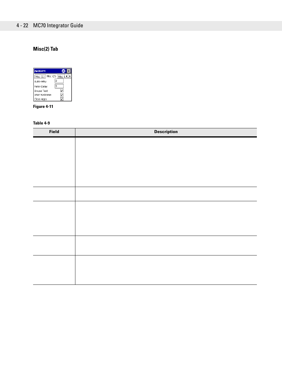 Misc(2) tab | Motorola ENTERPRISE DIGITAL ASSISTANT MC70 User Manual | Page 88 / 208