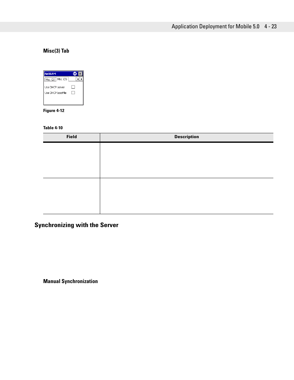 Misc(3) tab, Synchronizing with the server, Manual synchronization | Synchronizing with the server -23 | Motorola ENTERPRISE DIGITAL ASSISTANT MC70 User Manual | Page 89 / 208