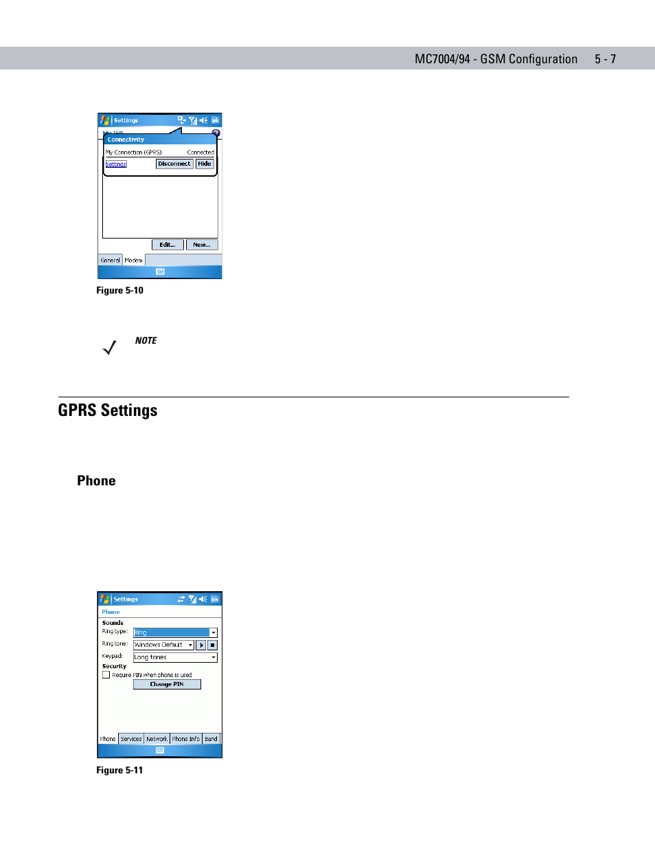 Gprs settings, Phone, Gprs settings -7 | Phone -7 | Motorola ENTERPRISE DIGITAL ASSISTANT MC70 User Manual | Page 97 / 208