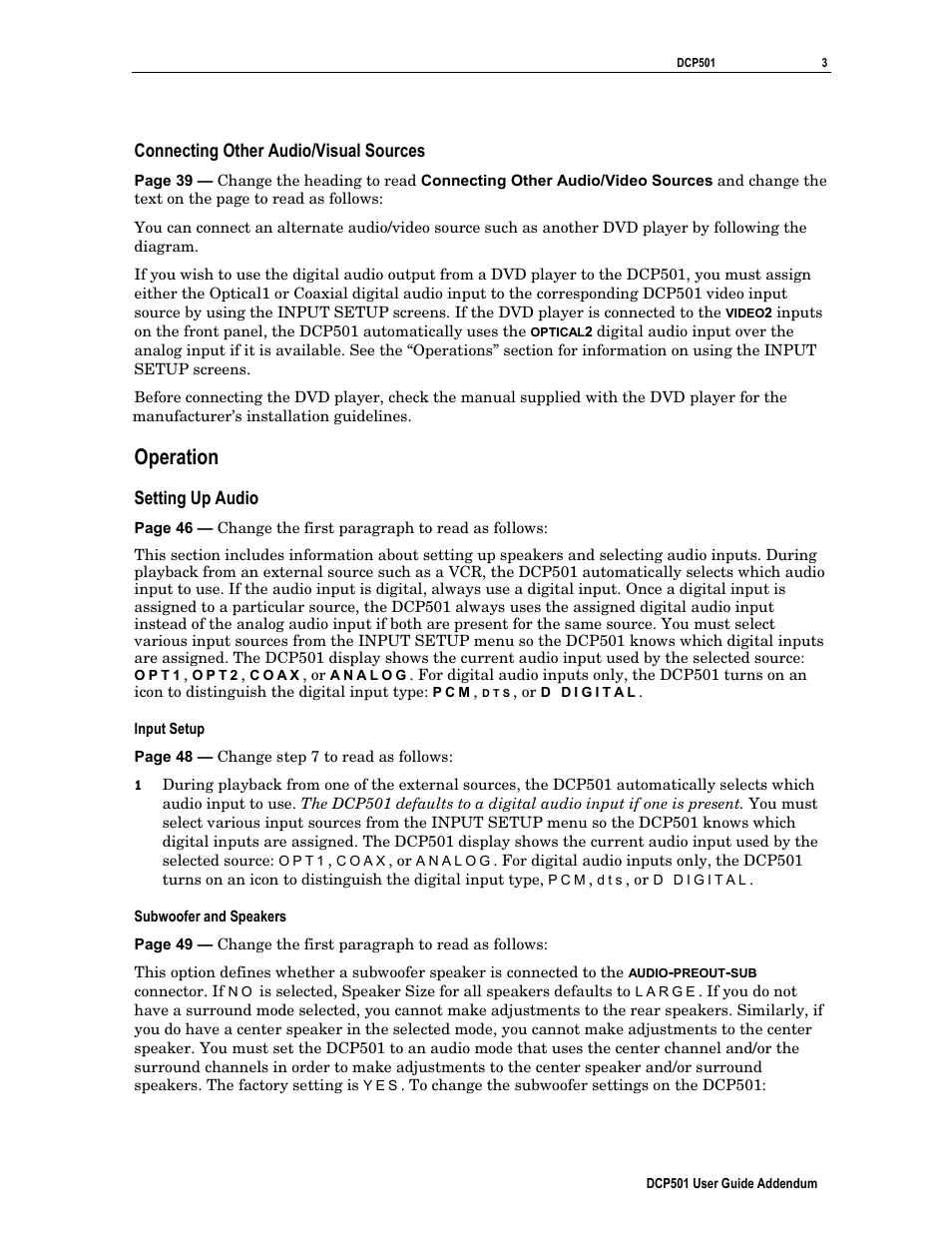 Operation, Connecting other audio/visual sources, Setting up audio | Motorola DCP501 User Manual | Page 3 / 8