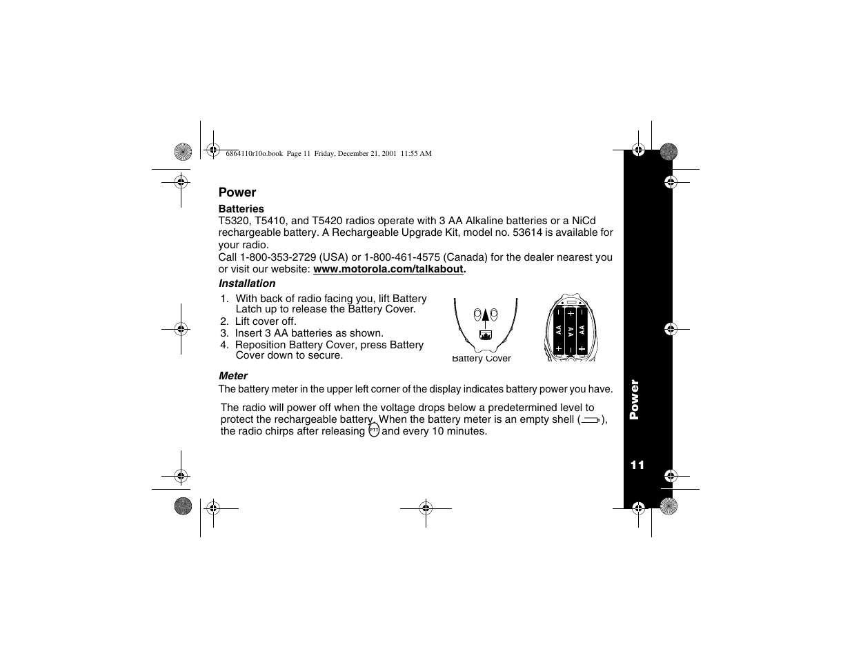 Power, Batteries, Meter | Motorola T5410 User Manual | Page 15 / 40