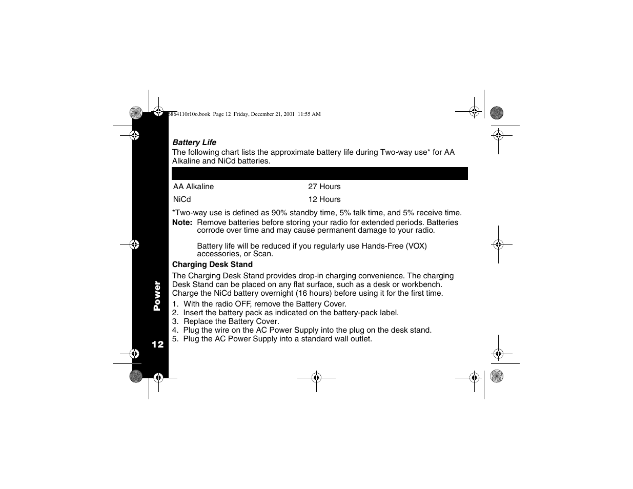 Battery life, Charging desk stand | Motorola T5410 User Manual | Page 16 / 40