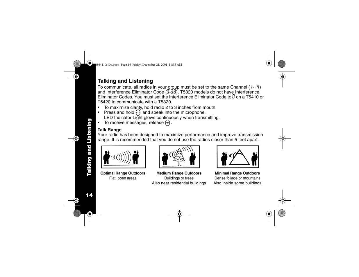 Talking and listening, Talk range | Motorola T5410 User Manual | Page 18 / 40