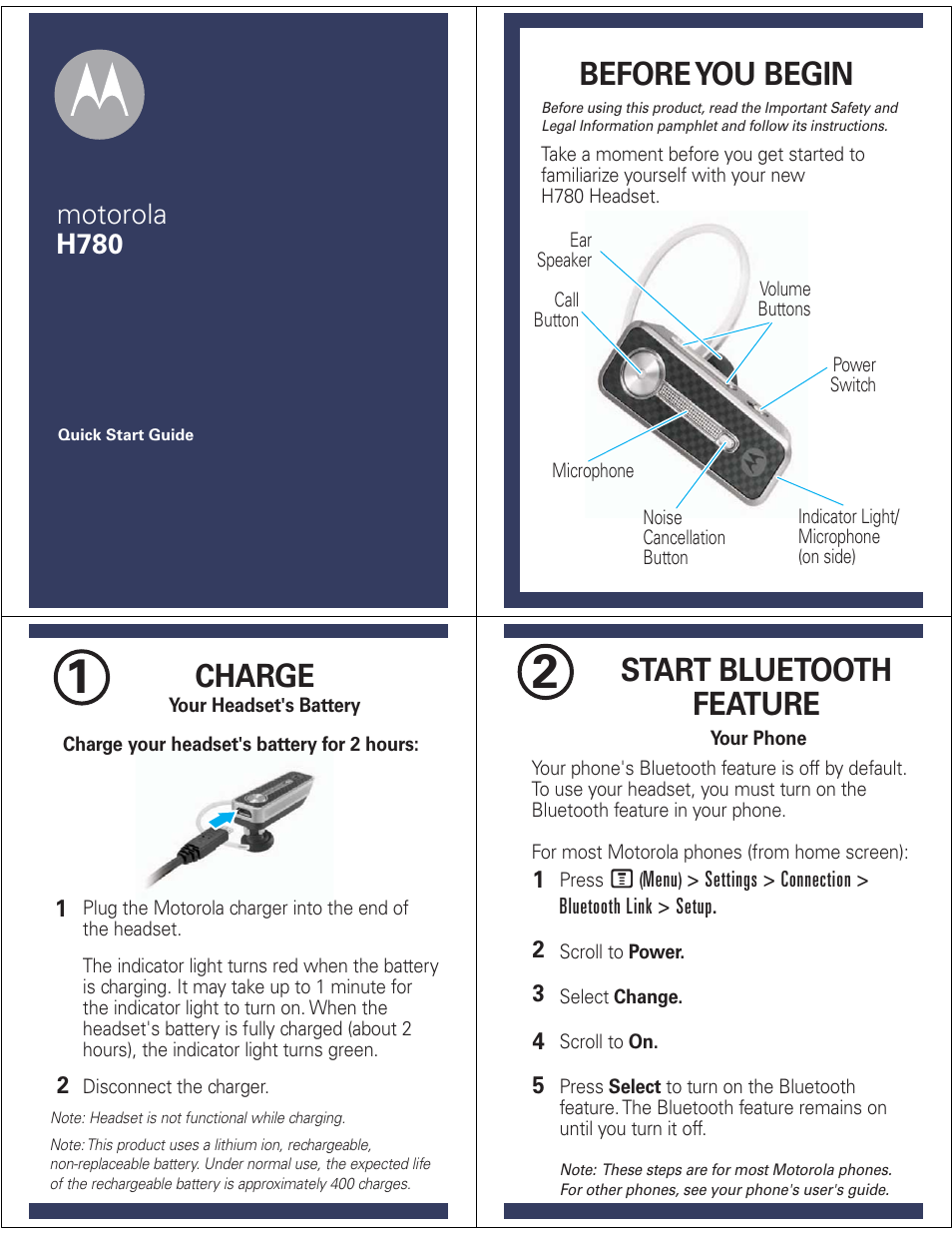 Motorola H780 User Manual | 7 pages