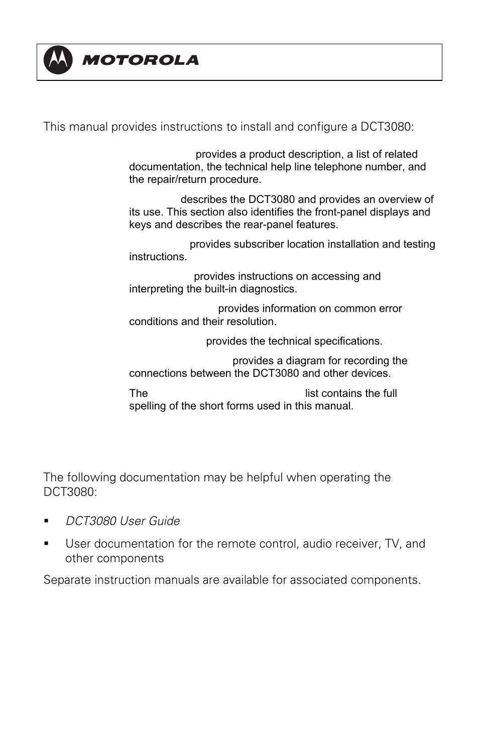 Using this manual, Related documentation, Dct3080 installation manual | Motorola DCT3080 User Manual | Page 15 / 98