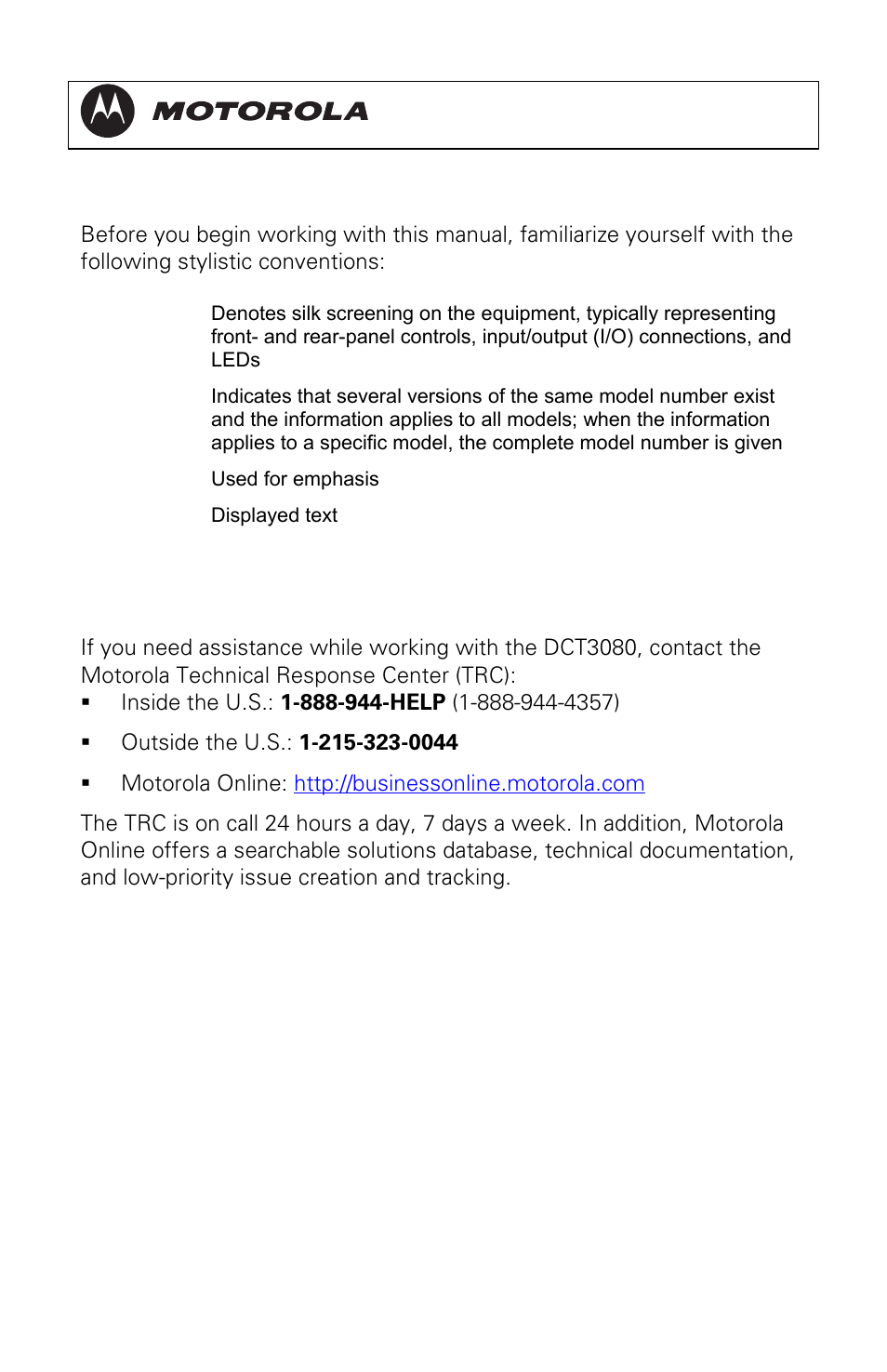 Document conventions, If you need help, Dct3080 installation manual | Motorola DCT3080 User Manual | Page 16 / 98