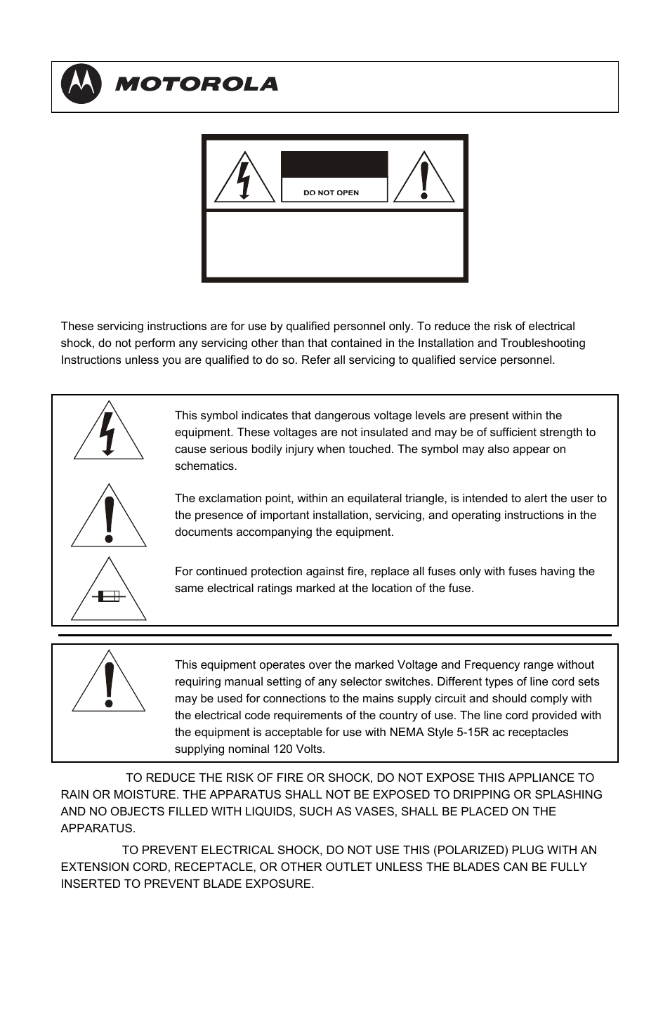 Dct3080 installation manual, Caution | Motorola DCT3080 User Manual | Page 2 / 98