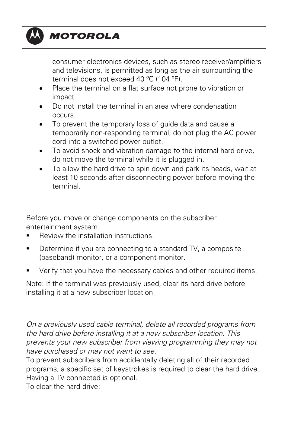 Before you begin, Clearing the hard drive, Dct3080 installation manual | Motorola DCT3080 User Manual | Page 24 / 98