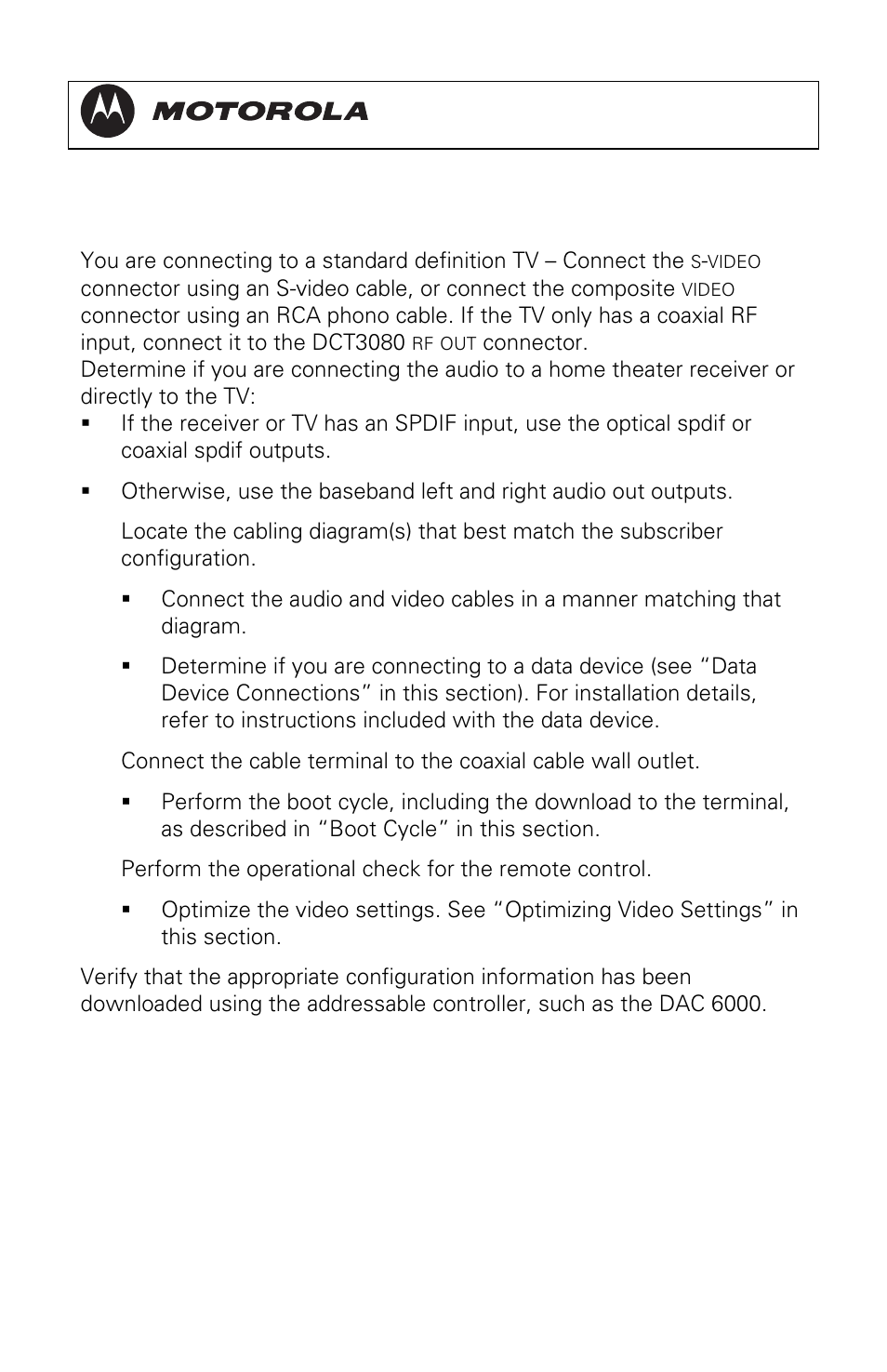 Installation overview, Dct3080 installation manual | Motorola DCT3080 User Manual | Page 27 / 98