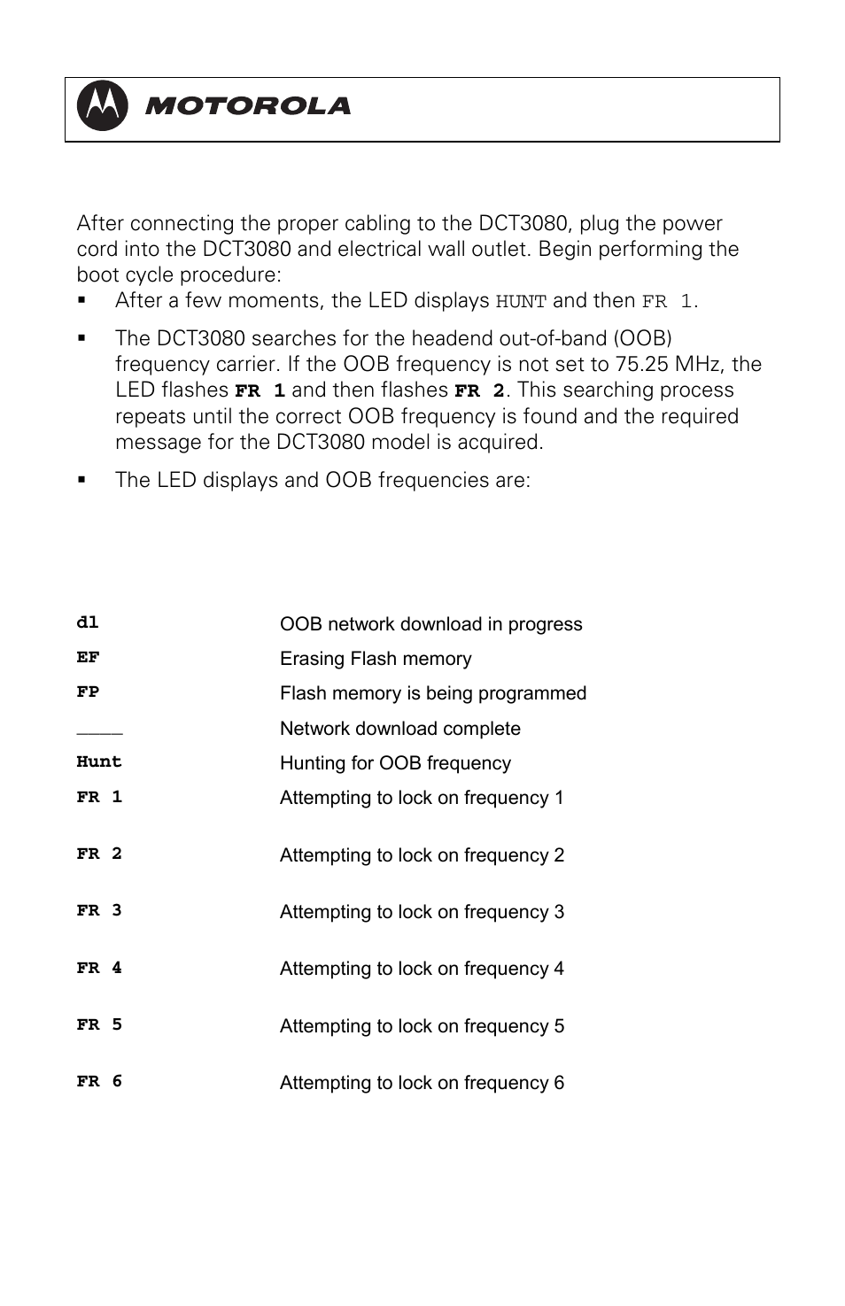 Boot cycle, Dct3080 installation manual | Motorola DCT3080 User Manual | Page 38 / 98