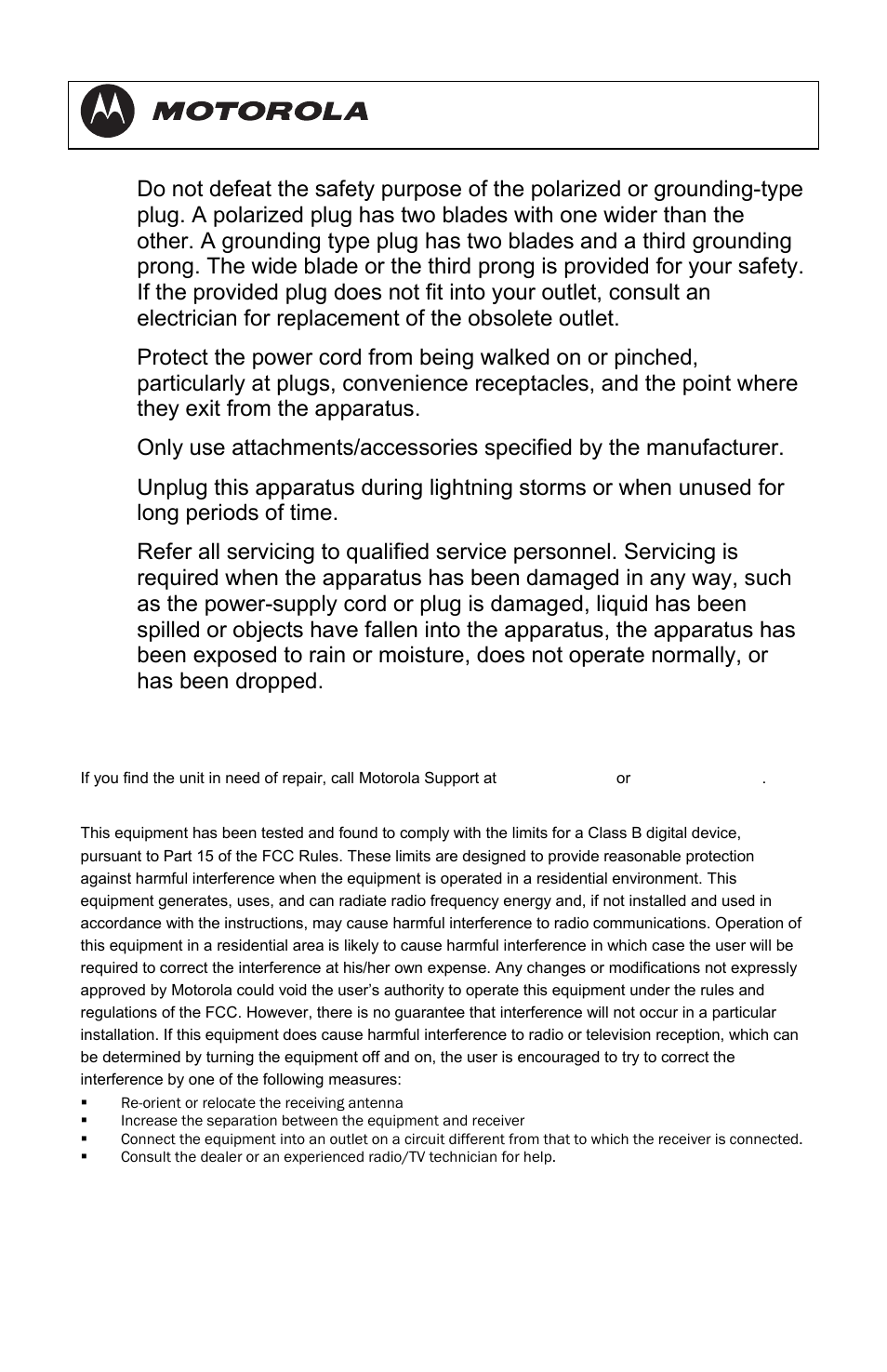 Dct3080 installation manual, Repairs | Motorola DCT3080 User Manual | Page 4 / 98