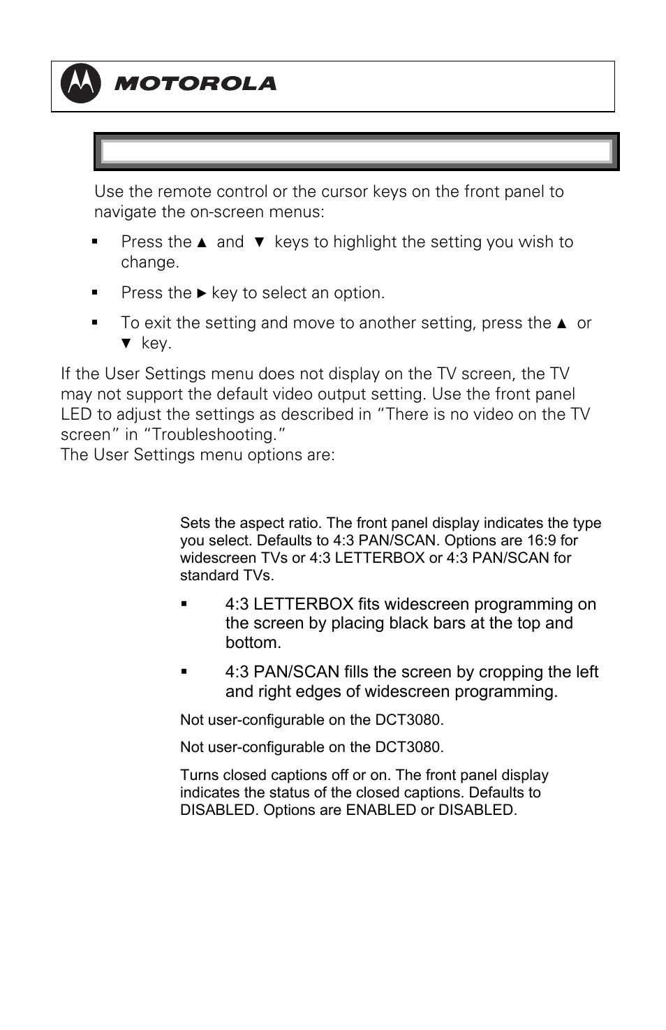 Dct3080 installation manual | Motorola DCT3080 User Manual | Page 44 / 98