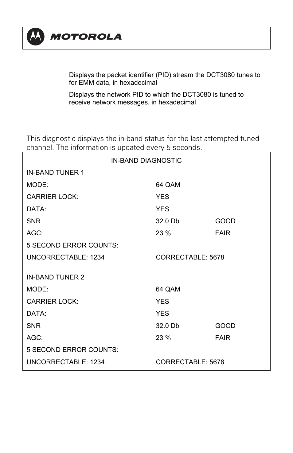 D04 in band status, D04 in-band status, Dct3080 installation manual | Motorola DCT3080 User Manual | Page 54 / 98