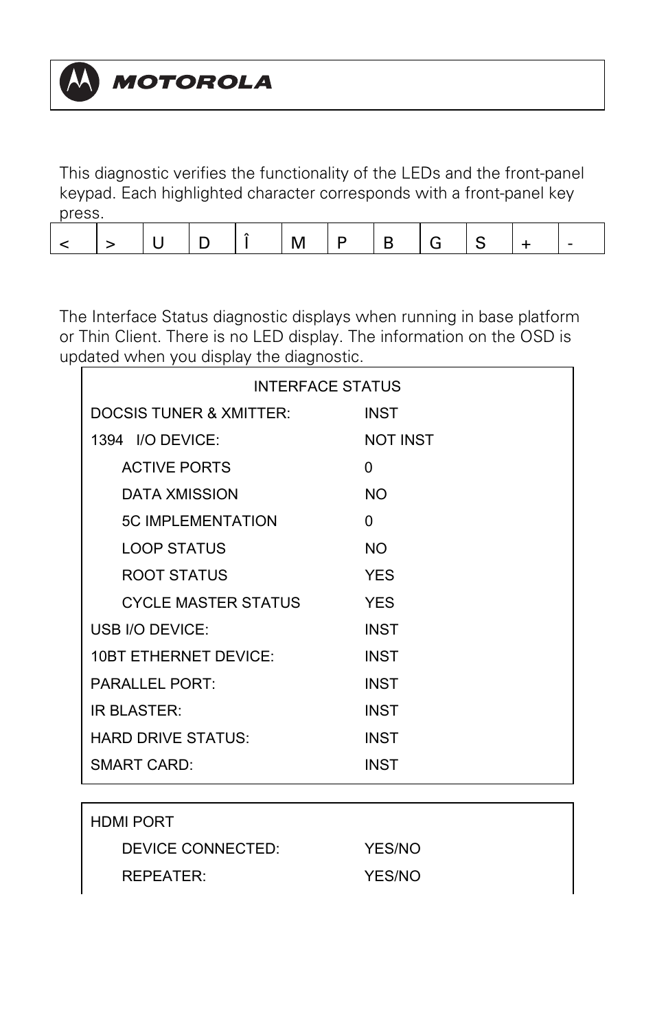 D10 keypad–led, D11 interface status, Dct3080 installation manual | Motorola DCT3080 User Manual | Page 69 / 98