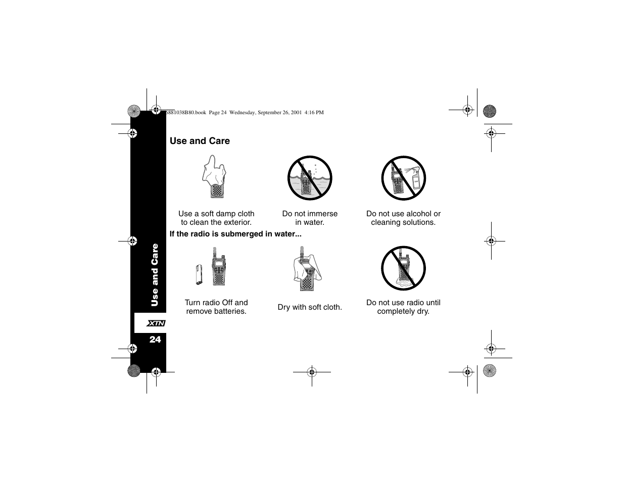 Use and care | Motorola XTN Series XU2100 User Manual | Page 36 / 60