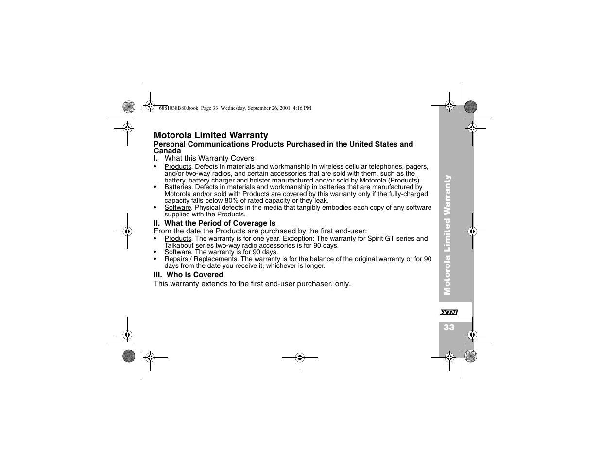 Motorola XTN Series XU2100 User Manual | Page 45 / 60