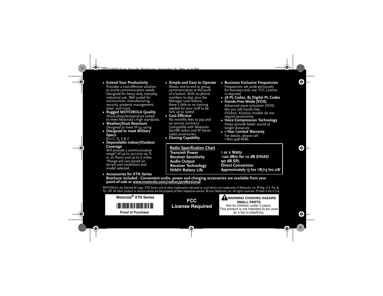 Xtnxtn | Motorola XTN Series XU2100 User Manual | Page 60 / 60