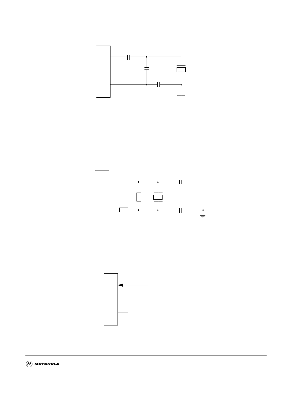 Figure 2-5 colpitts oscillator connections (pe7=1), Figure 2-6 pierce oscillator connections (pe7=0), Figure 2-7 external clock connections (pe7=0) | Figure 2-5, Colpitts oscillator connections (pe7=1), Figure 2-6, Pierce oscillator connections (pe7=0), Figure 2-7, External clock connections (pe7=0) | Motorola MC9S12GC-Family User Manual | Page 59 / 136