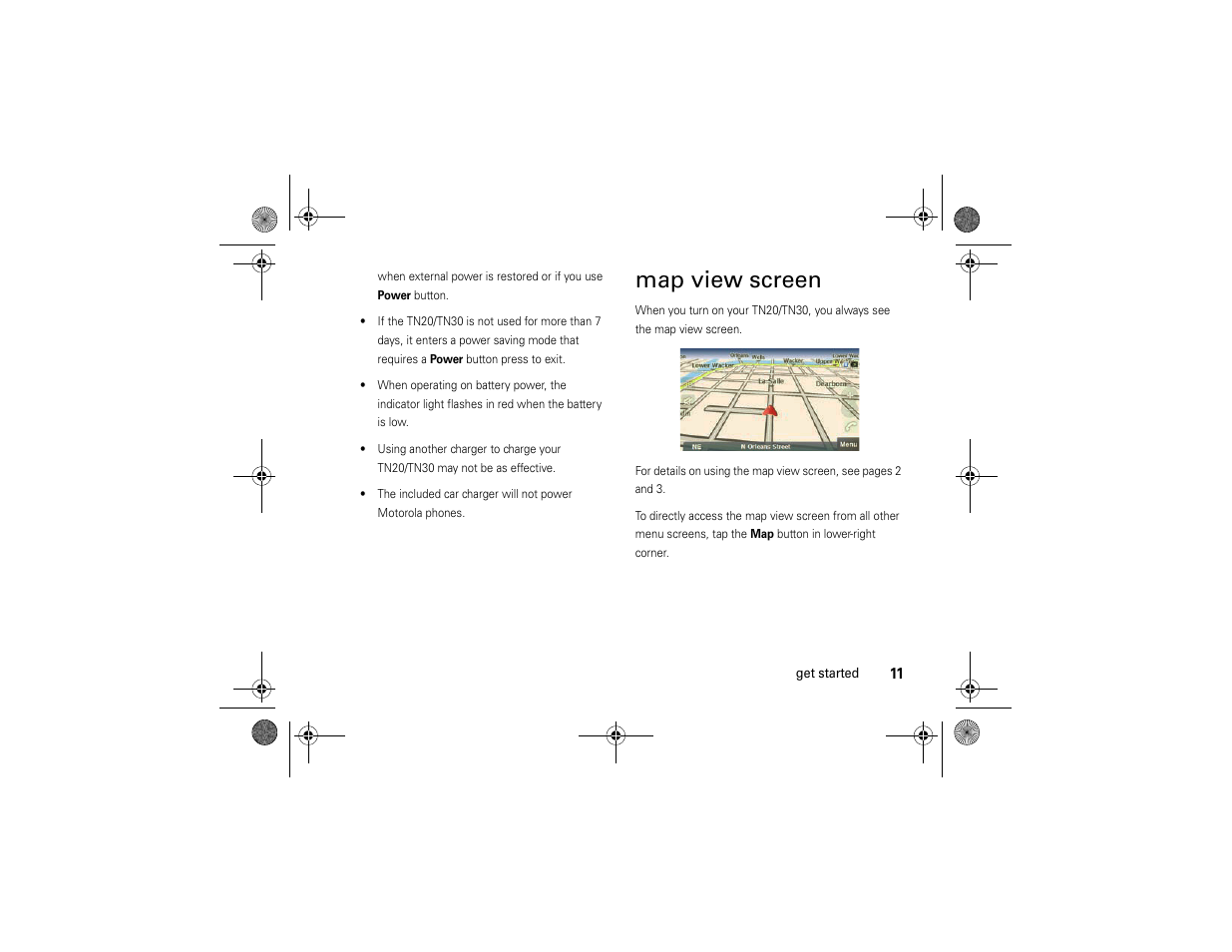 Map view screen | Motorola MOTONAV TN30 User Manual | Page 12 / 57