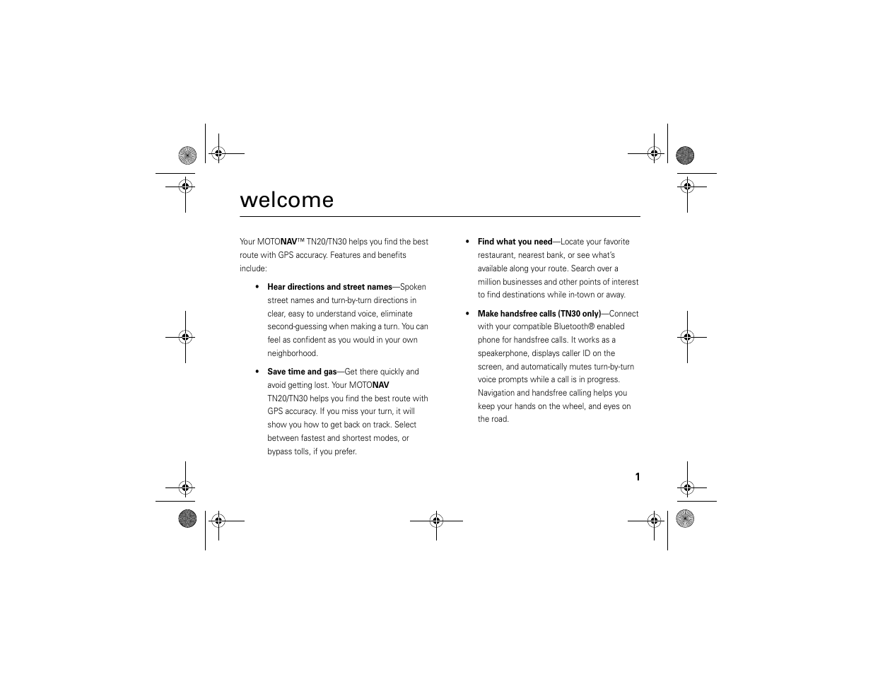 Welcome | Motorola MOTONAV TN30 User Manual | Page 2 / 57