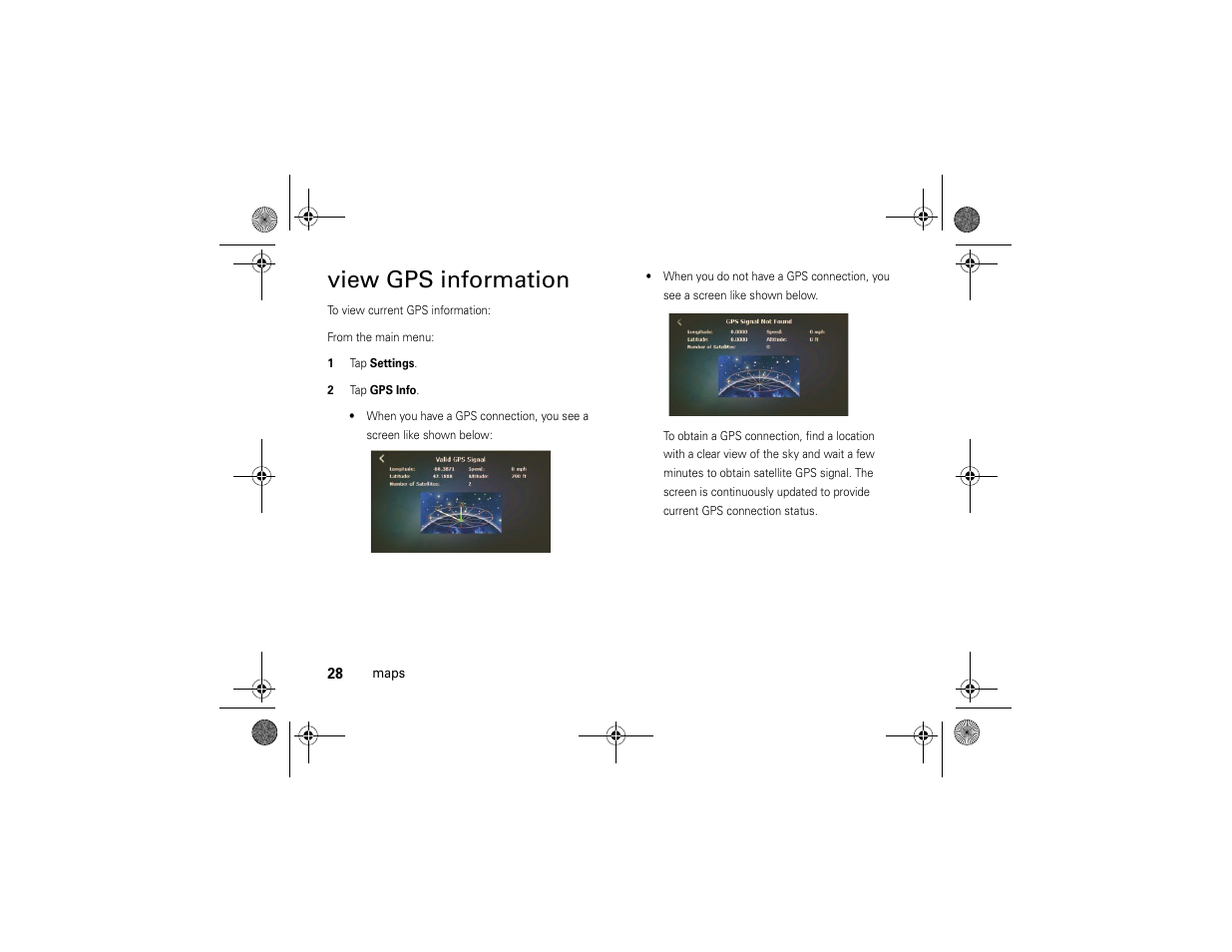 View gps information | Motorola MOTONAV TN30 User Manual | Page 29 / 57
